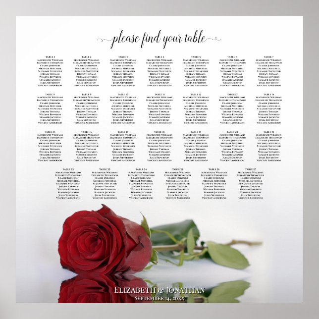 Póster 27 Tabla de asientos Boda de tabla Rosa rojiza rom (Frente)