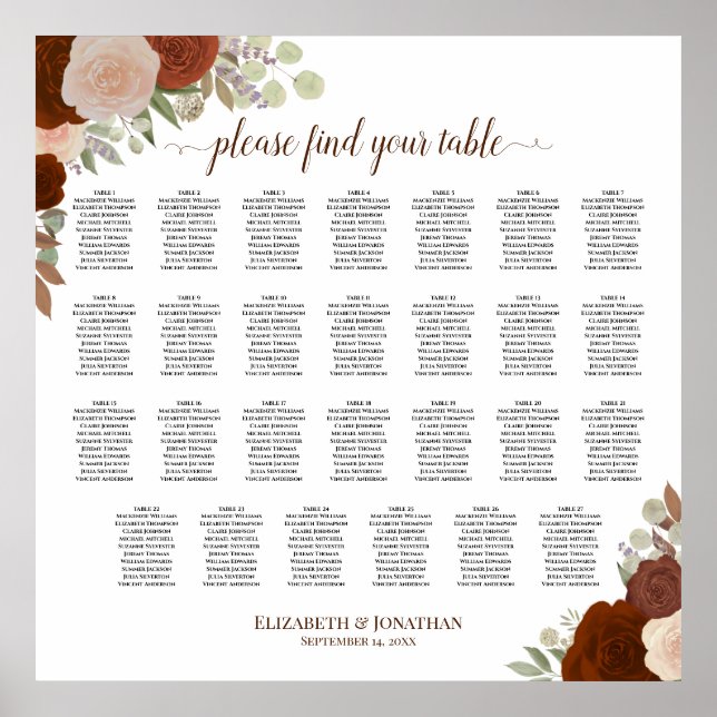 Póster 27 Tabla de asientos para Rosas de Naranja de roya (Frente)