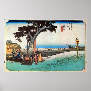 Póster 28. 袋 井 宿, 広 Fukuroi-juku, Hiroshige, Ukiyo-e