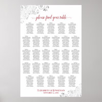 28 Mesa Carta de Asientos de Boda Rojo y Blanco El