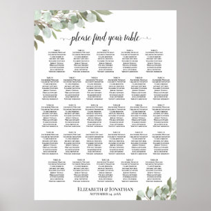 Póster 28 Tabla de asientos Boda de tabla Eucalyptus Gree