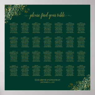 Póster 28 Tabla de Asientos Boda de Tabla Oro Verde Esmer