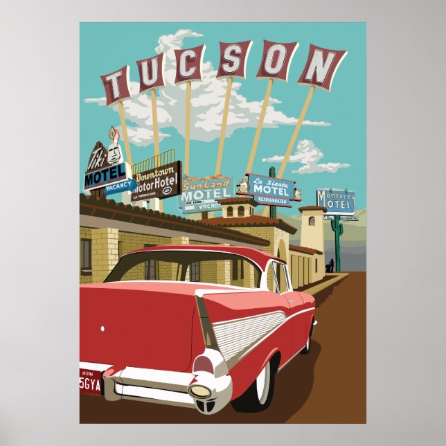 Póster 28"x20" Retro Motel Signs - Tucson, Arizona (Frente)