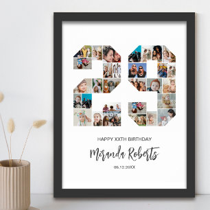 Póster 29.º Collage de fotos número de cumpleaños 29 Pers