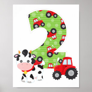 Póster 2.º Fiesta de animales de granja de cumpleaños núm