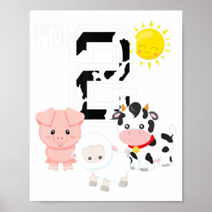 Póster 2.º Fiesta de cumpleaños Granja Animales de vaca n