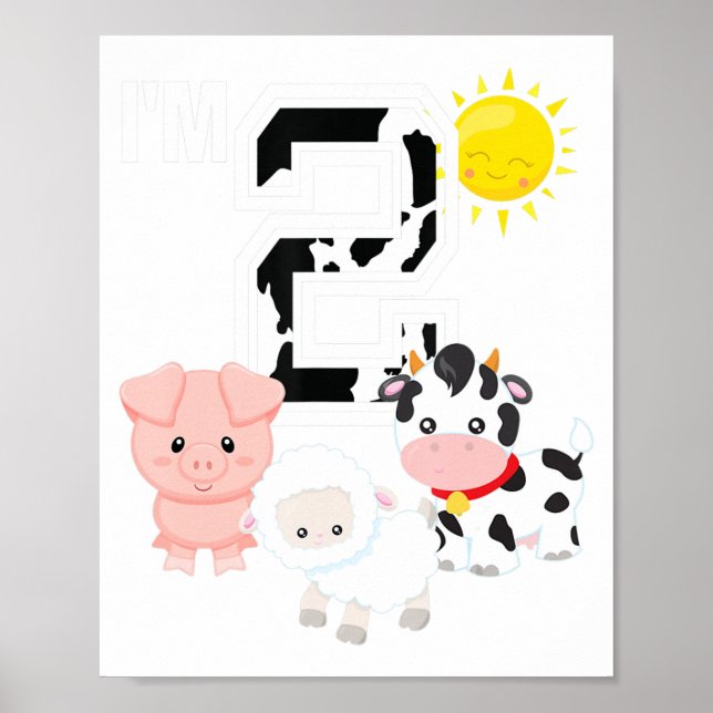 Póster 2.º Fiesta de cumpleaños Granja Animales de vaca n (Frente)