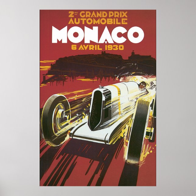 Póster 2.º Gran Premio Poster de Viajes de Mónaco Vintage (Frente)