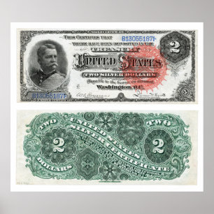 Póster $2 Billete Silver Certificate Series 1886