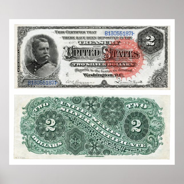 Póster $2 Billete Silver Certificate Series 1886 (Frente)