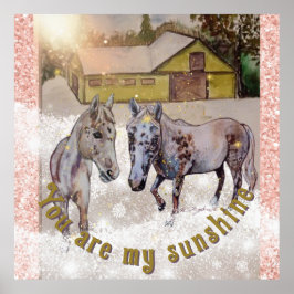 Póster 2 caballos blancos en rayos solares