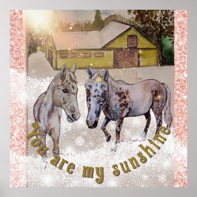 Póster 2 caballos blancos en rayos solares (Frente)