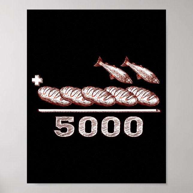Póster 2 Fishes 5 Breads Jesus Feeds The 5000 Christian B (Frente)