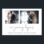 Póster 2 foto Nuestro viaje empieza Nombres Boda de bienv<br><div class="desc">2 fotos Nuestro viaje empieza por los nombres Boda de bienvenida. Un guión elegante para el proverbio romántico "Nuestro viaje empieza". Reemplace las dos fotos de ejemplo con las suyas y personalícelas con tu mensaje de bienvenida y nombres en la parte inferior.</div>