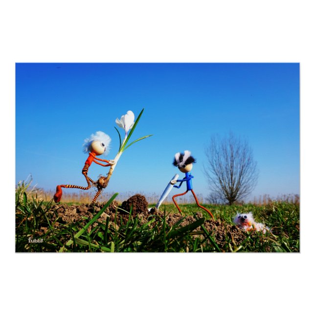 Póster 2 Fubby's die een bol krokus planten. (Anverso)