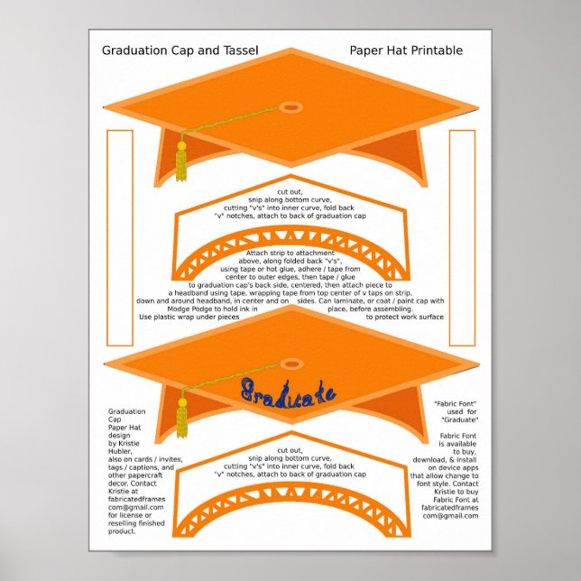 Póster 2 Gorras de papel de Naranja de título de graduaci (Frente)