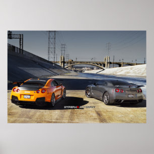 Póster 2 Nissan GT-R R35 en Los Ángeles céntrico