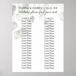 Póster 2 Tabla de Asientos Boda de color de agua de calip