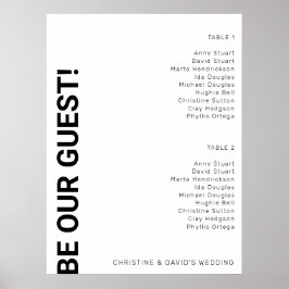 Póster 2 tabla Tabla de asientos simple Boda blanco