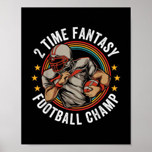 Póster 2 Time Fantasy Football Champ Ffl Ganador Retro