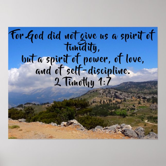 Póster 2 Timothy 1:7 versículo de la Biblia escénica (Frente)