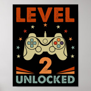 Póster 2 videojugador desbloqueado segundo cumpleaños niñ