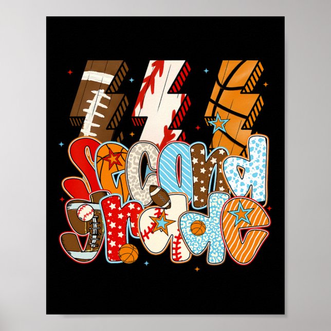 Póster 2nd Grade Boys Lightning Bolt Footll Sell Sketll  (Frente)