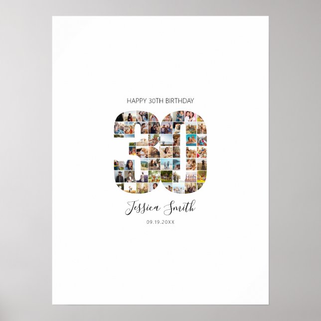 Póster 30.ª firma de Collage de fotos de cumpleaños (Frente)