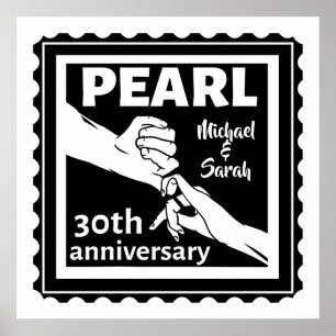 Póster 30.º aniversario boda negro y blanco romántico