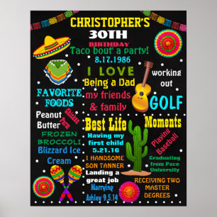 Póster 30.º cartel de pizarra para adultos Fiesta Mexical