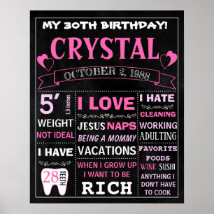 Póster 30.º cumpleaños Cartel de pizarra de batido de pas
