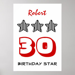 Póster 30.º cumpleaños o CUALQUIER EDAD Estrellas a rayas