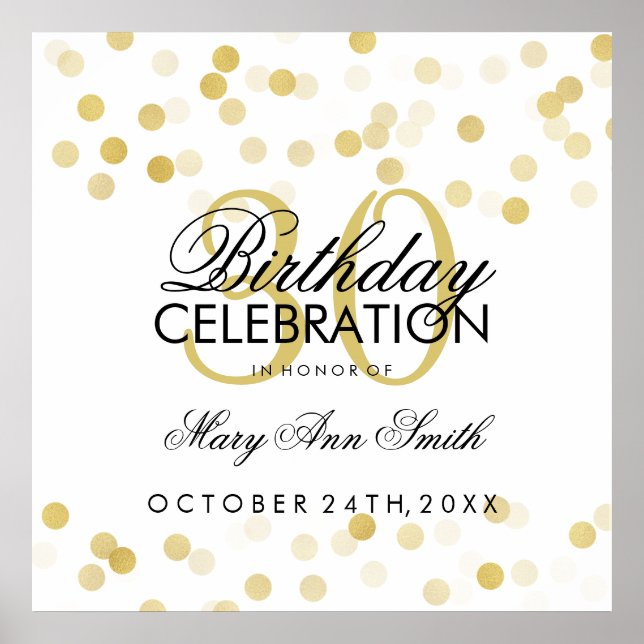 Póster 30.º cumpleaños Relieve metalizado dorado Faux Pur (Frente)