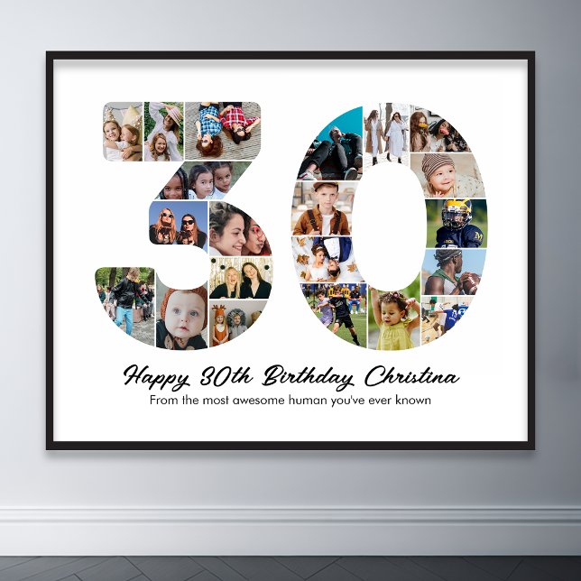 Póster 30 aniversario número de cumpleaños 30 Collage de  (30th birthday number 30 photo collage)