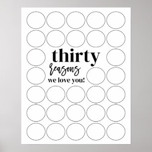 Póster 30 Razones Por Las Que Te Amamos Cumpleaños Rellen
