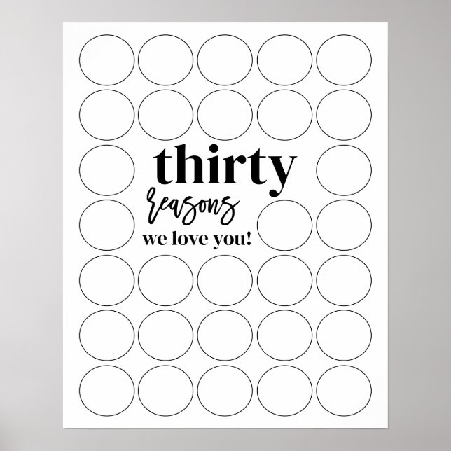 Póster 30 Razones Por Las Que Te Amamos Cumpleaños Rellen (Frente)