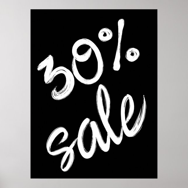 Póster 30% Rótulo de venta, 18x24 venta en blanco y negro (Frente)