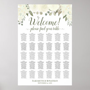 Póster 30 Tabla de asientos Boda de rosas blancas marfil