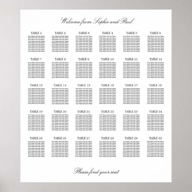 Póster 30 Tabla Elegante de Asientos Minimalistas (Frente)