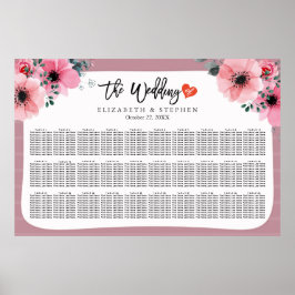 Póster 30 Tablas Tabla de Asientos Boda Floral acuarela