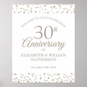 Póster 30th Anniversary Pearl Love Hearts Welcome Sign