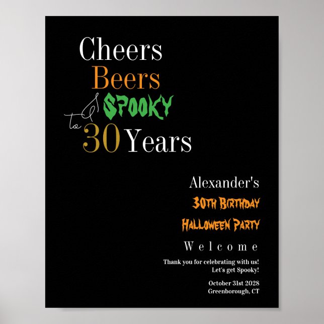 Póster 30th Birthday Halloween Spooky Party Welcome (Frente)