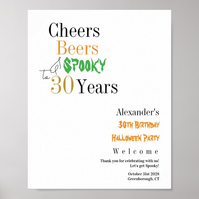 Póster 30th Birthday Spooky Halloween Party Welcome (Frente)