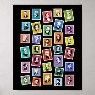 Póster 32 retratos gráficos de los compositores más grand