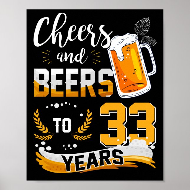 Póster 33.ª Fiesta De Cumpleaños Saludos Y Cervezas A 33  (Frente)