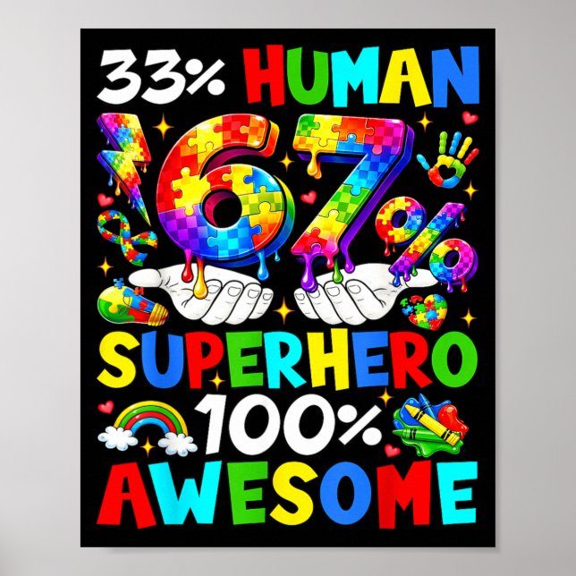 Póster 33 Humano 67 Superhéroe Conciencia del Autismo Div (Frente)