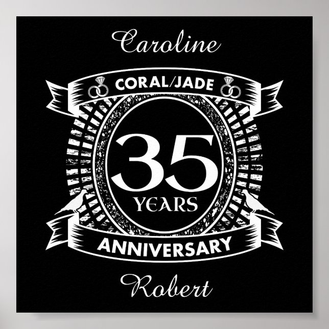 Póster 35° aniversario boda escudo Coral Jade (Frente)
