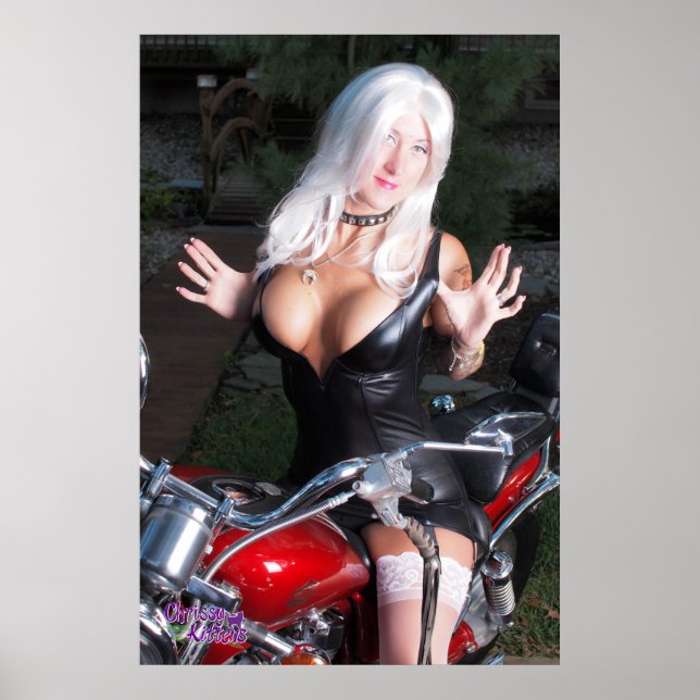 Póster 36"x24" Chrissy Kittens Red Motorcyle (Frente)