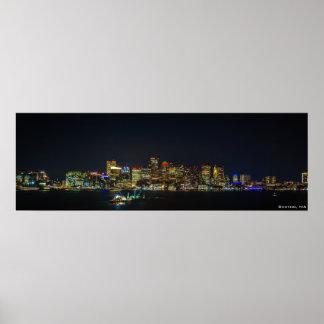 Póster 36" x 12", Boston Skyline de noche