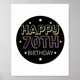 Póster 3.º oscuro y colorido redondo feliz 70 cumpleaños